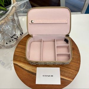 COACH Jewelry Box Traveling Brown Pink Gold Vintage Canvas